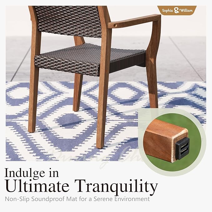 Sophia & William Patio Dining Chair Set of 2, Outdoor Rattan Wicker Dining Chairs with Sturdy Acacia Wood Frame,Weather Resistant Accent Chairs for Garden, Backyard, Poolside, Balcony