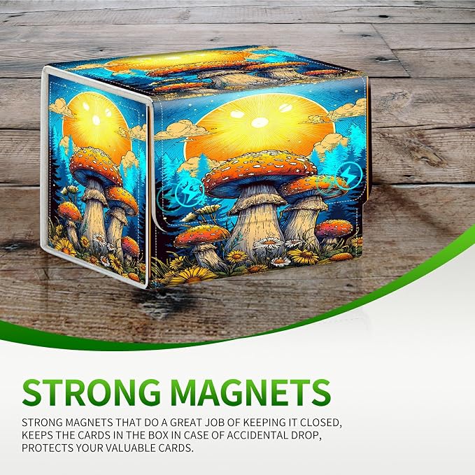 Card Deck Box for MTG, Cards Storage Box Fits 120+ Sleeved, Leather Small Size Strong Magnetic Closing Card Case for Board Games Magic TCG CCG Baseball Collection, Strawberry Cat