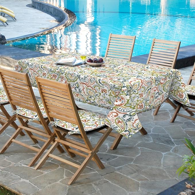 DYTXIII Outdoor Rectangle Tablecloth with Umbrella Hole and Zipper 84" x 60", Water Repellent Floral Picnic Cover, Fade & Wrinkle Resistant Tablecloth for Patio/Garden/Party Table, Paisley Botanical