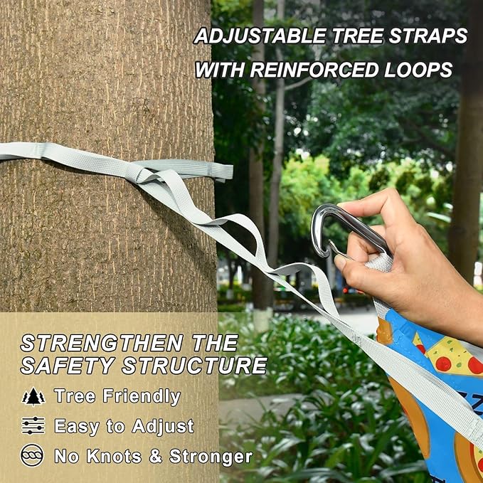 Camping Hammock Outdoor Hammocks for Outside Pizza Blue Beach Trees Portable Lightweight with Pockets Tree Straps Indoor Small