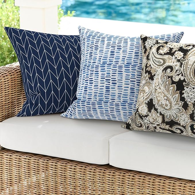 DYTXIII Pack of 2 Waterproof Outdoor Pillow with Inserts, 18x18 Square Patio Decorative Throw Pillow for Home,Sofa,Bench and Patio Furniture,Herringbone Navy