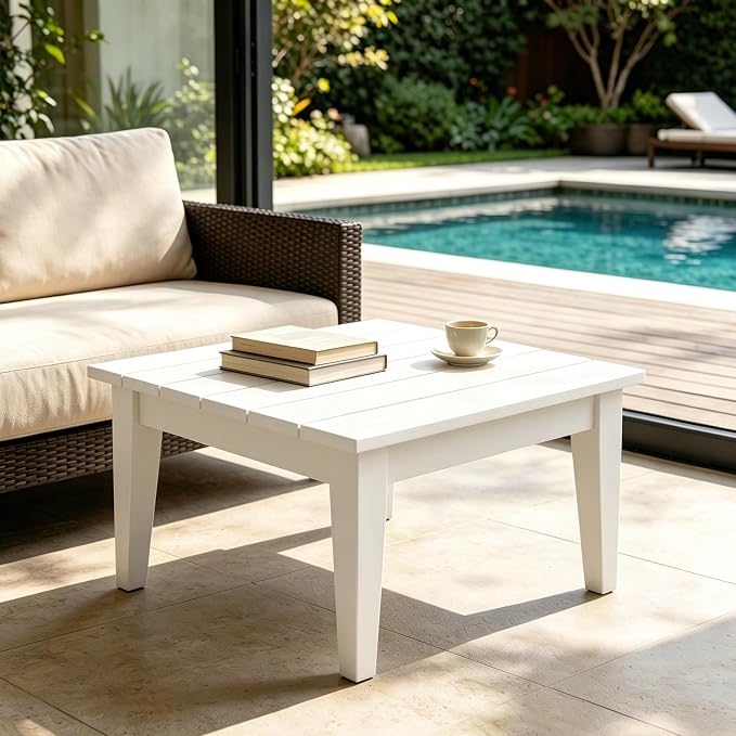 WestinTrends Ashore Outdoor Coffee Table, 32 Inch All Weather Poly Lumber Adirondack Patio Coffee Table Square Low Table, White