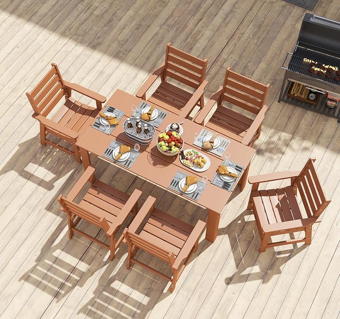 BRIOPAWS Outdoor-Dining-Chair | HDPE | Teak | Patio Chairs with Arms | Modern | All Weather | Oversized & Comfortable | for Deck Backyard Poolside Porch
