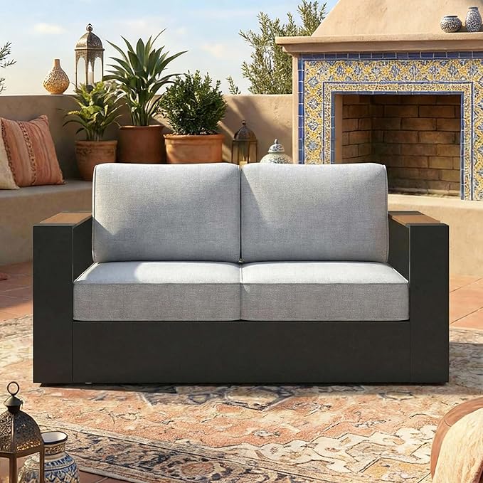 LayinSun 1 Pieces Aluminum Patio Furniture Set, Oversized Outdoor Conversation Set 2 Seats with 6" Thick Cushions for Outside Porch, Balcony, Deck
