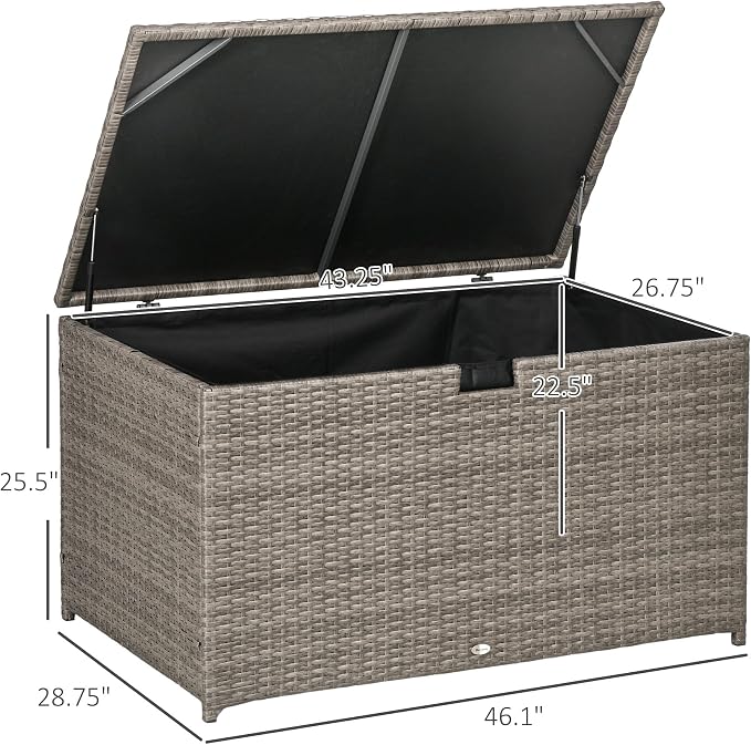 113 Gallon Deck Box, Rattan Outdoor Storage Box, Waterproof Storage Container for Indoor, Patio Furniture Cushions, Pool Toys, Garden Tools, Gray