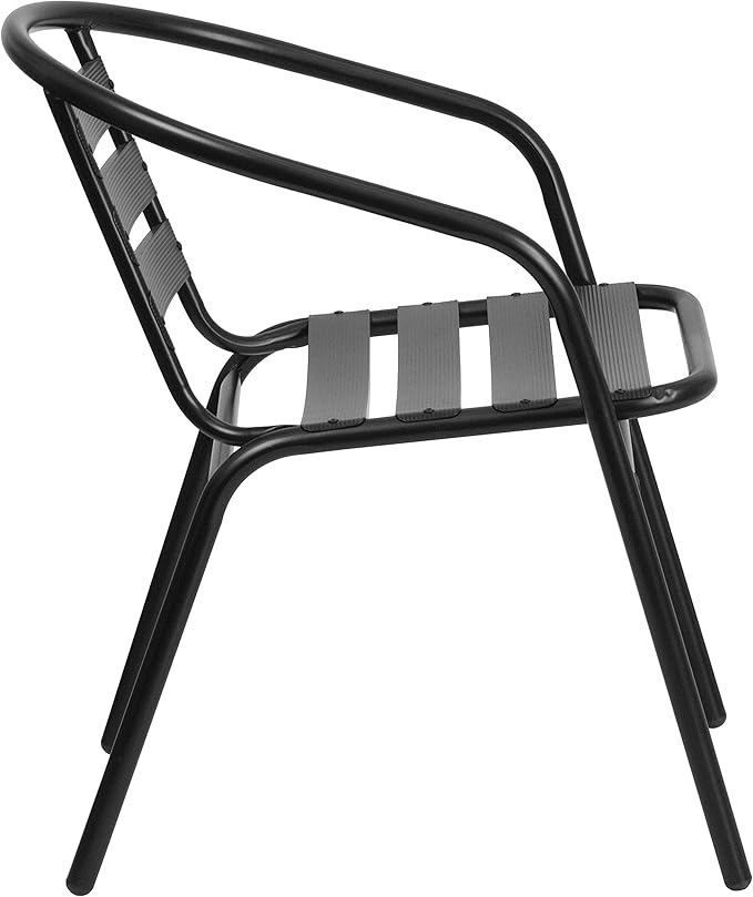 Flash Furniture Lila 7-Piece Glass Patio Table and Chairs Set, Outdoor Patio Dining Set with Rectangular Table and 6 Slat Back Patio Chairs, Black
