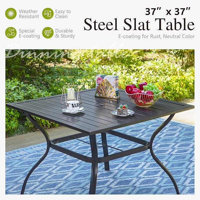 Sophia & William Patio Dining Set, Steel, 10ft Umbrella Beige | Swivel Chairs, E-Coated, Cushions Included, For Patio, Garden and Yard