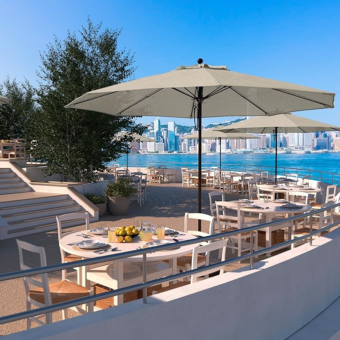California Umbrella 11Ft Commercial Grade Sunbrella Fabric Market Umbrella, Pulley Lift, Aluminum/Fiberglass, 2mm pole wall, Bronze Frame, Canvas Fabric