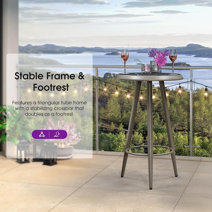 PURPLE LEAF Outdoor Round Bar Table Patio Height Pub Bistro Table Kitchen Bar for Balcony Grey