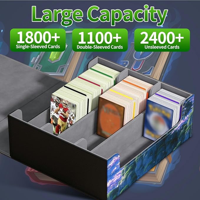 Large Card Deck Box for MTG, Fits 1200+ Sleeved Cards, PU Leather Storage Case with Strong Magnetic Closure, Multiple Colors for TCG CCG Baseball Card Collections, Purple Tree Dragon