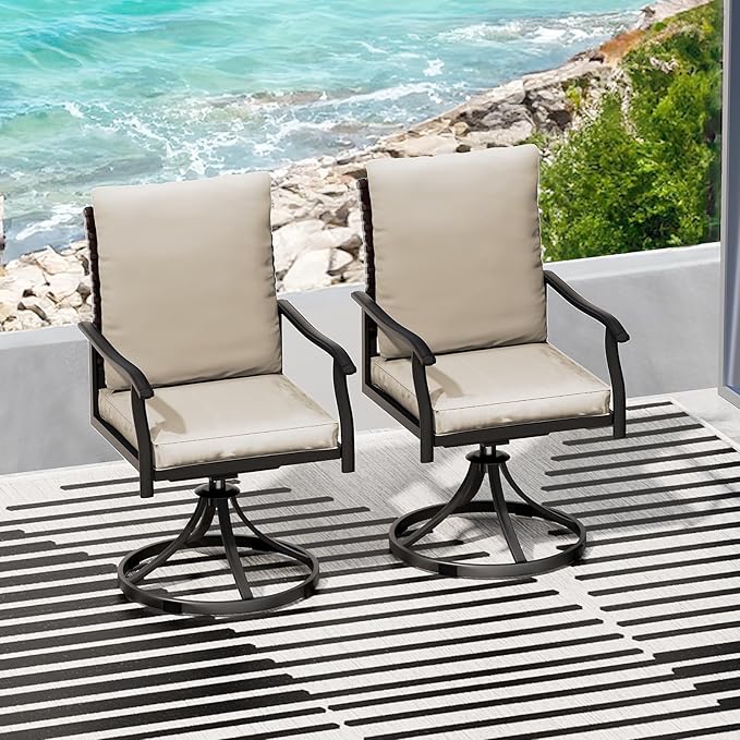 LEVELEVE 2-Piece Swivel Dining Chairs, Outdoor Patio Bistro Chairs for Lawn, Garden, Deck, Backyard & Porch (Matching Series for 5-Piece Set)