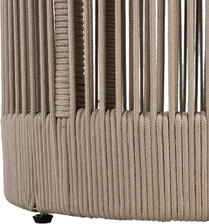 LUMISOL Rattan Rope & Acacia Wood Side Table for Outdoor, Patio Furniture with Wood Top, 15" Coffee Table for Garden, Yard, Balcony, Teak+ Beige
