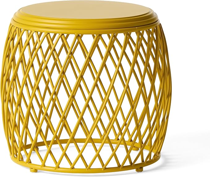 Christopher Knight Home Alamera Outdoor 19" Lattice Iron Side Table, Matte Yellow