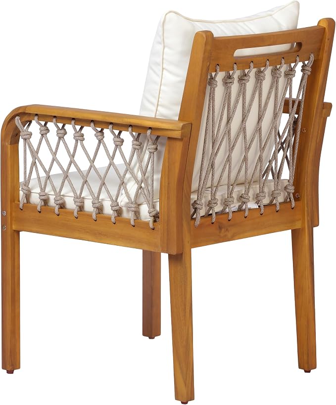 Christopher Knight Home Domac Acacia Wood Dining Table Set for 6, Solid Wood Outdoor Dining Set for 6, Oval Patio Dining Table and Chair Set with Cushion & Rope Accent, Cream Beige + Oatmeal + Teak