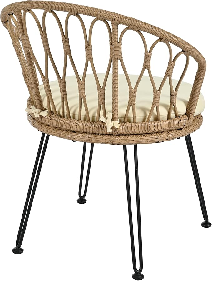 Montary 3 - Piece Outdoor Leisure Set,2 Stylish Hand - Woven Rattan Single Chairs & a Sturdy Tempered Glass Round Table - Ideal for Relaxing on Balconies and Courtyards,Natural & Beige