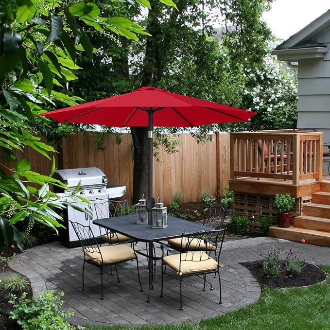 ABCCANOPY 7.5FT OutdoorPatio Umbrella, UV Protection Table Umbrella w/Crank for Easy Set Up, Suitable for Garden, Lawn, Deck & Backyard (Red)