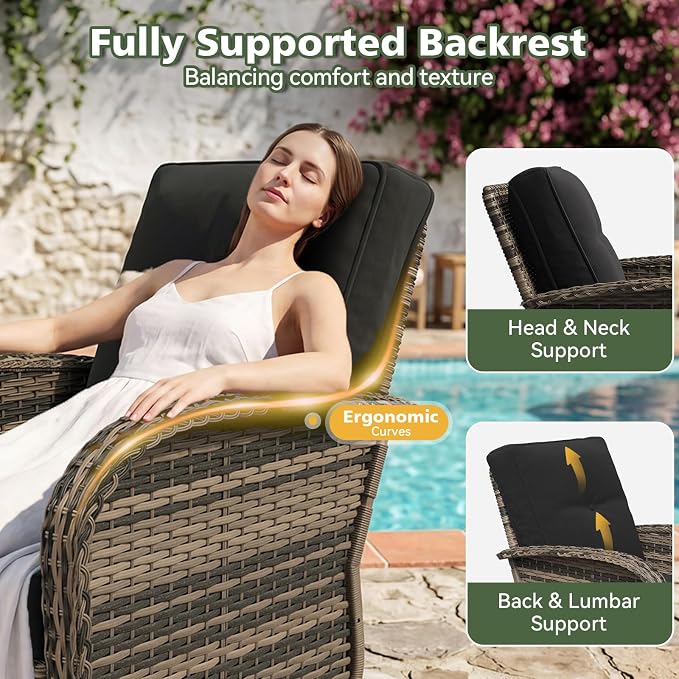 Aoxun 13 Piece Outdoor Patio Furniture Set with Coffee Table, Wicker Rattan Outdoor Furniture with High Back Swivel Rocker Chairs, Outdoor Conversation Set with Thick Cushion & Side Table, Black