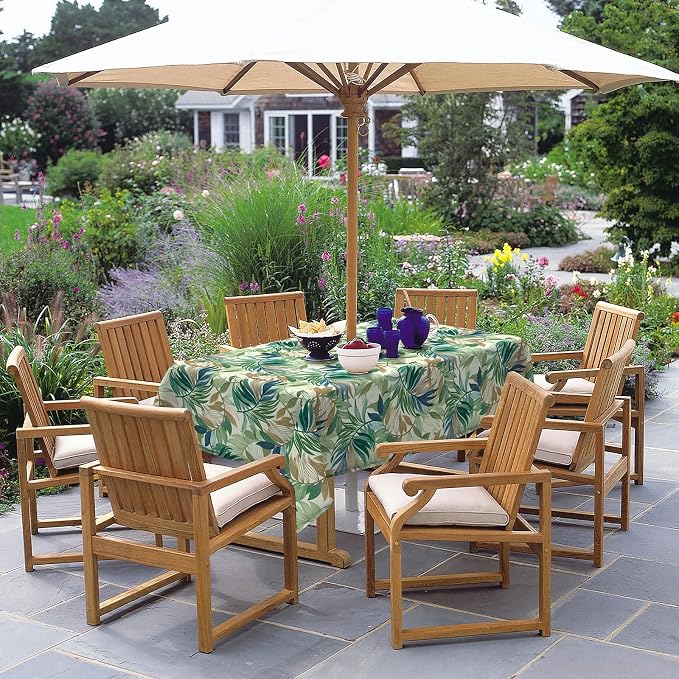 DYTXIII Outdoor Rectangle Tablecloth with Umbrella Hole and Zipper 84" x 60", Water Repellent Floral Picnic Cover, Fade & Wrinkle Resistant Tablecloth for Patio/Garden/Party Table, Lush Leaf Green
