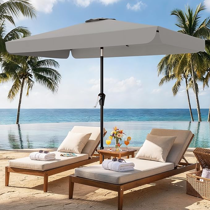 AreShark 6.5 x 10 FT Rectangular Valance Patio Umbrella, Outdoor Umbrella with Tilt and Crank, Market Table Umbrellas W/ 6 Ribs UV Protection for Garden, Deck, Backyard and Pool, Foggy Gray