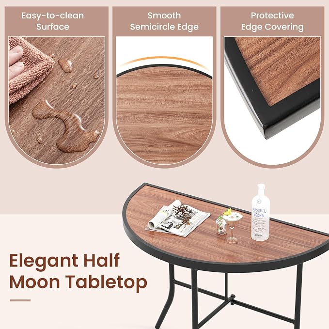 Giantex Half Round Folding Table, Half Moon Dining Table with Heavy-Duty Metal Frame, Portable Space-Saving Semi-Circle Bistro Table for Banquet Event Patio Garden Entryway (2)
