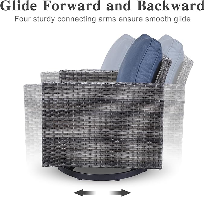 Belord 7 Piece Outdoor Furniture Patio Wicker Sofa Set, Oversize Outdoor Swivel Rocker Chairs with Rattan Ottomans, Conversation Sets Patio Furniture Come with Removable Washable Cushion Blue