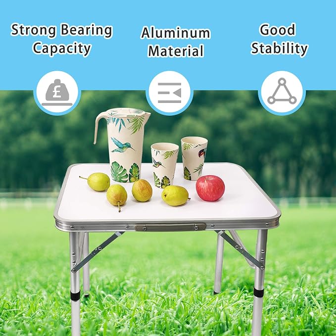 Camp Field Aluminum Folding Small Picnic Table, Adjustable Height Lightweight Portable Camping Table for Picnic Beach Outdoor Indoor (Small White) …