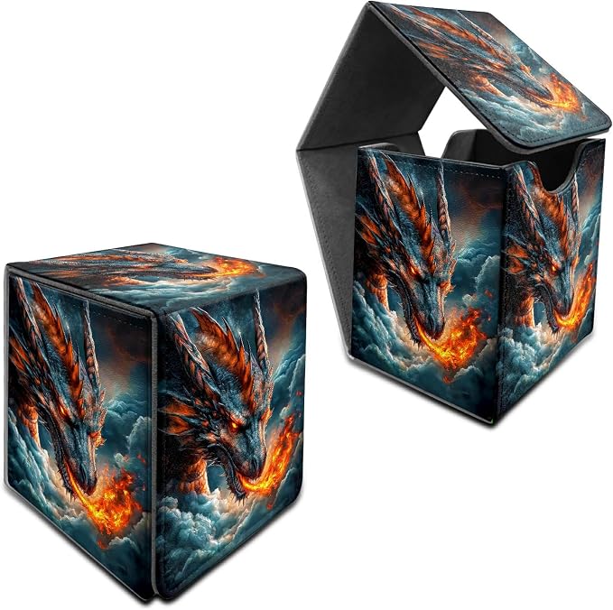 Cloud Dark Dragon Card Deck Box for MTG, Personalized Card Storage Case Fits 120+ Sleeved Cards, Premium Leather TCG Box with Strong Magnetic Closure for Magic, CCG, PTCG, Baseball Cards