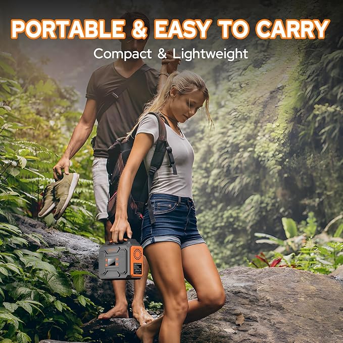 300W Portable Solar Generator Power Station with Foldable Solar Panel 60W, 120W Solar Power Bank with AC Outlet 110V for Camping Smart Devices RV Van Home Use Outdoor Adventure with Solar Charger