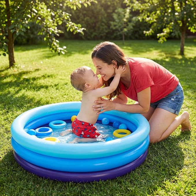 VioraWhite 6 Pack Inflatable Kiddie Pool for Toddlers 34"x10" Blue Blow up Kids Swimming Pool Small 3 Rings Round Baby Pools for Indoor Outdoor Water Game Play Center
