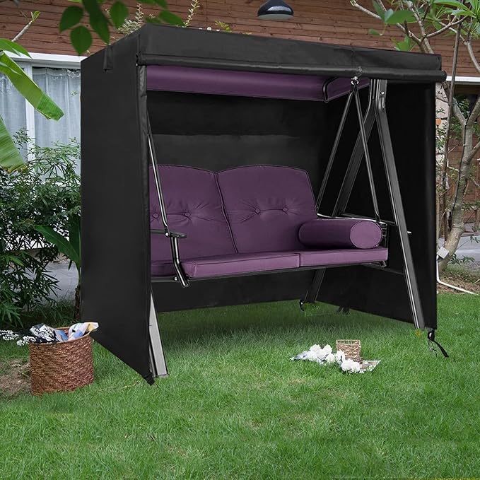 Outdoor Swing Cover - Triple Seater Hammock & Garden Swing Glider Chair - UV Resistant Canopy - Black (58 * 49 * 67) inches