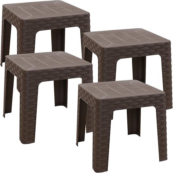 Sunnydaze Adirondack Small Outdoor Side Table for Balcony Essentials - Plastic Square End Table for Outside Patio - Brown - Set of 4