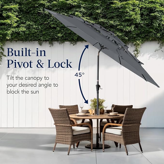 Best Choice Products 10ft 3-Tier Market Patio Umbrella, Outdoor Sun Shade with Tilt, Crank Lift, 8 Ribs for Backyard, Deck, Poolside