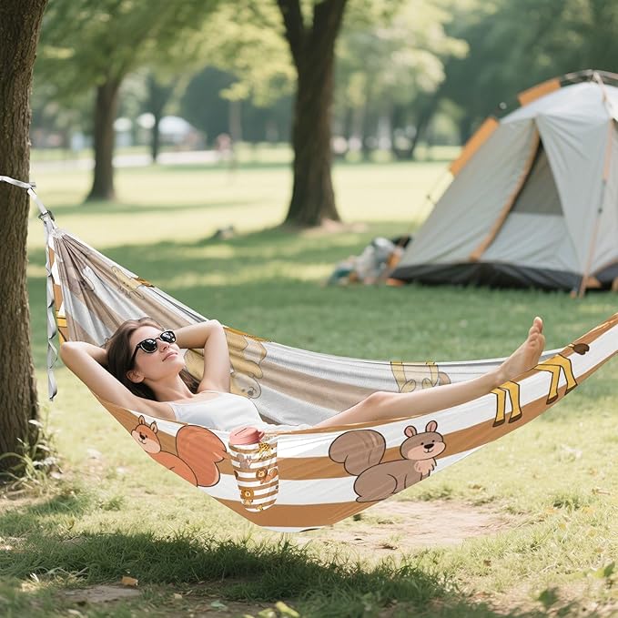 Brown White Striped Animal Lion 330lb Capacity Outdoor Hammock with Tree Straps Hanging Hammock for Outside Patio Backyard Poolside macas mexicanas de Patio para Adulto