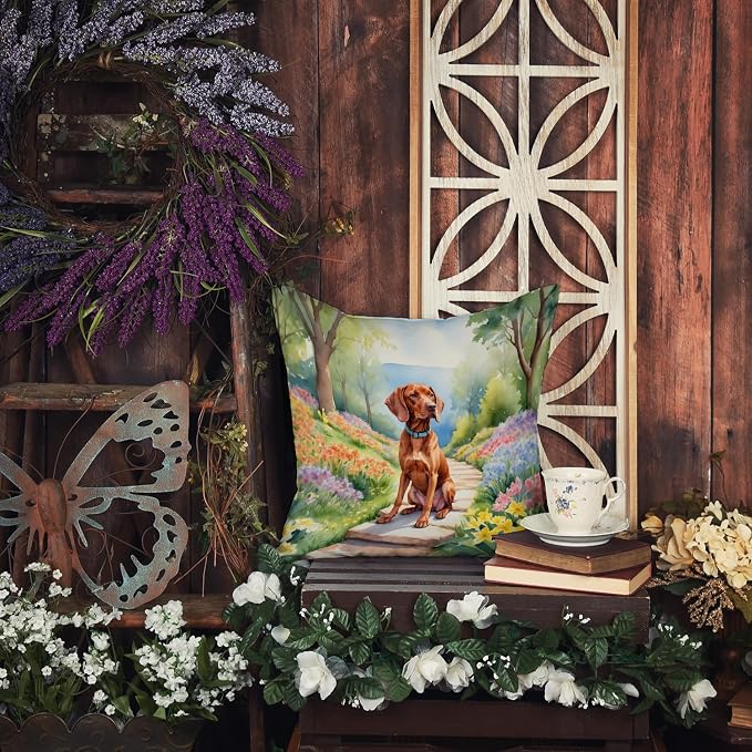 Caroline's Treasures Vizsla Spring Path Throw Pillow Machine Washable, Indoor Outdoor Decorative Pillow for Couch, Bed or Patio, 14Hx14W