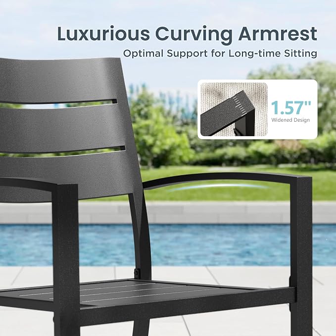 PHI VILLA Patio Dining Set for 4, Stackable Chairs& Square Metal Table | 37" Black Table&Stackable Wrought Iron Chairs,Outside Furniture Set for Deck, Porch, Backyard