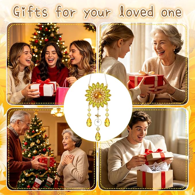 Sunflower Gifts for Women, Summer Home Garden Sunflower Decor, Yellow Flower Hanging Crystal Suncatchers for Windows,Christmas Housewarming Birthday Sunshine Gifts for Mom Grandma Teacher