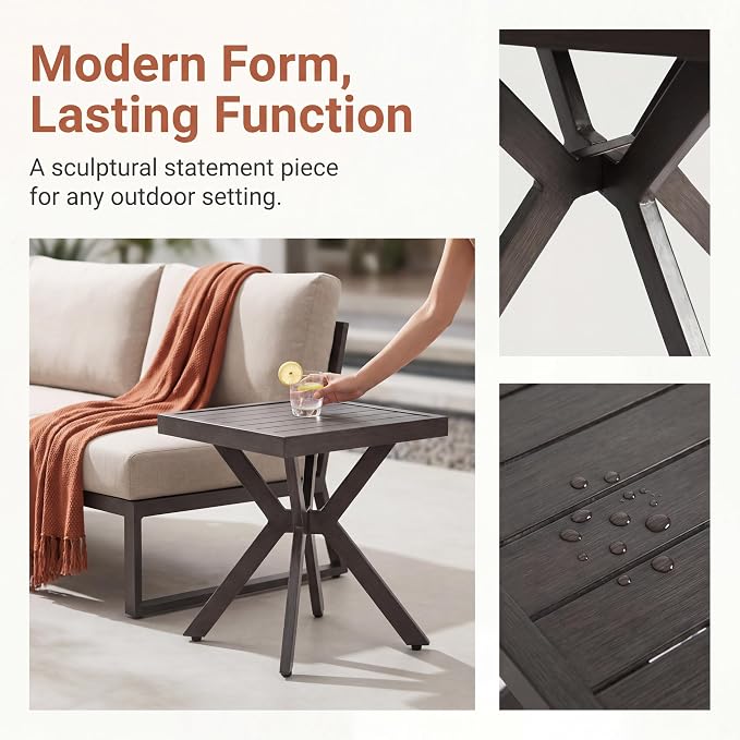 Outdoor Side Table, Aluminum Outdoor Side Table, Patio End Table with Rust-Resistant Frame for Poolside Garden Balcony Lounge Chairs, Grey