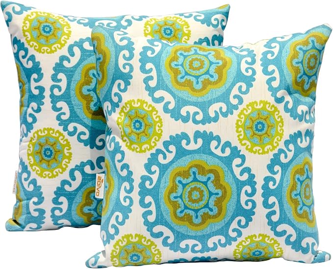 HOOOWOOO Outdoor Patio Throw Pillows Set of 2 with Inserts,Small Firm toss Decorative Pillow Weather Resistant for Indoor Outdoor Chair, Sofa Furniture,17x17,14x14x5,Blue Circles