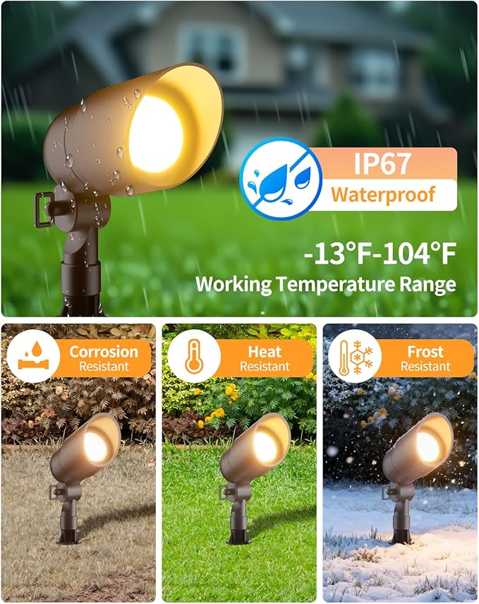 Cheopha 12V Outdoor Low Voltage Landscape Lighting Spotlight, IP67 Waterproof Aluminum Body, Replaceable 4W MR16 LED Bulb (2700K Warm White) for Garden, Lawn, and Yard Lights 5-Pack