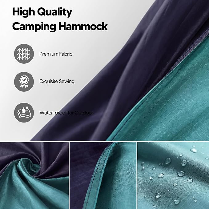 SUNCREAT Camping Hammock, Portable Hammocks with Tree Straps & Carrying Bag, Camping Essentials Gear, Dark Blue