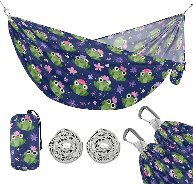 Camping Hammock Outdoor Hammocks for Outside Frog Flower Beach Trees Portable Lightweight with Pockets Tree Straps Indoor