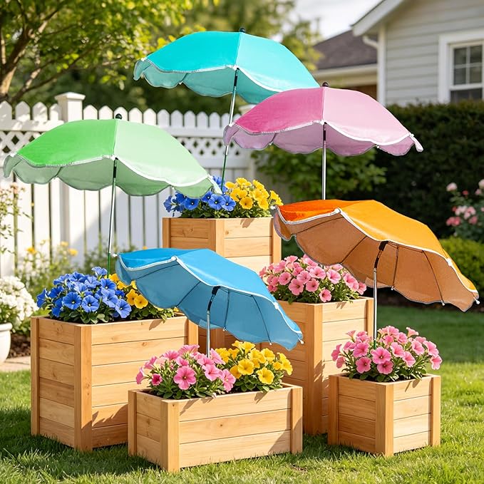 5 Pcs Plant Umbrellas with Adjustable Angle, 23.6 Inch Tall 40" Canopy Adjustable Height Sun Shade Cover for Outdoor Potted Plants, Garden Beds & Patio Flowers, UV Protection & Easy Setup