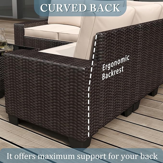 6 Pieces Patio Furniture Set, Outdoor Sectional Set of 6 w/Wide Armrest, Waterproof Wicker Conversation Set for Backyard, Deck, Beige