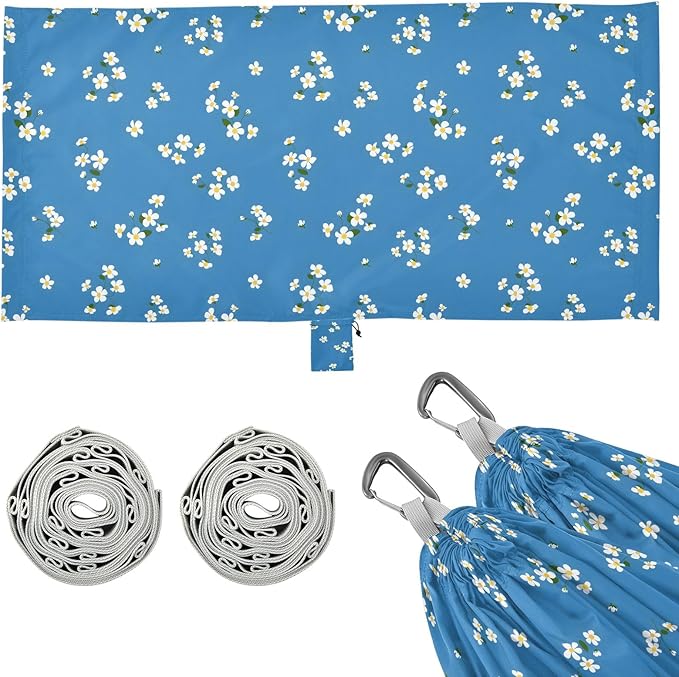 Camping Hammock Outdoor Hammocks for Outside Blue White Flower Beach Trees Portable Lightweight with Pockets Tree Straps Indoor