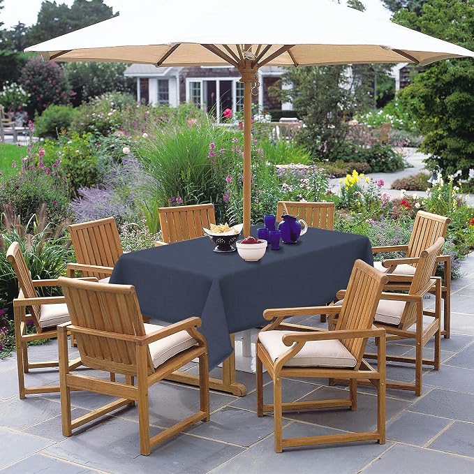 DYTXIII Outdoor Rectangle Tablecloth with Umbrella Hole and Zipper 84" x 60", Water Repellent Floral Picnic Cover, Fade & Wrinkle Resistant Tablecloth for Patio/Garden/Party Table, Textured Navy