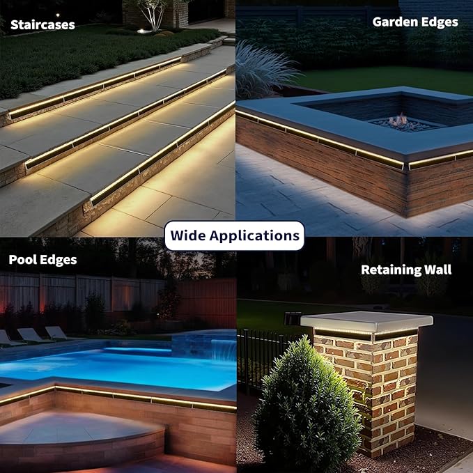 SHONELIGHTING Solar Step Lights for Outside, 33 Focused-Beam High-Brightness LEDs, Waterproof Aluminum Outdoor Stair Light for Risers, Curbsides, Poolsides, Planter Edges (Warm White, 2Pack)