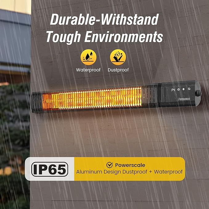 PowerScale Outdoor Heaters for Patio Electric with Tripod Stand, 1500W Infrared Electric Patio Heater, IP65 Rated, 4 Heat Levels & 24H Timer with Remote, For Covered Outdoor/Indoor & Spot Heating