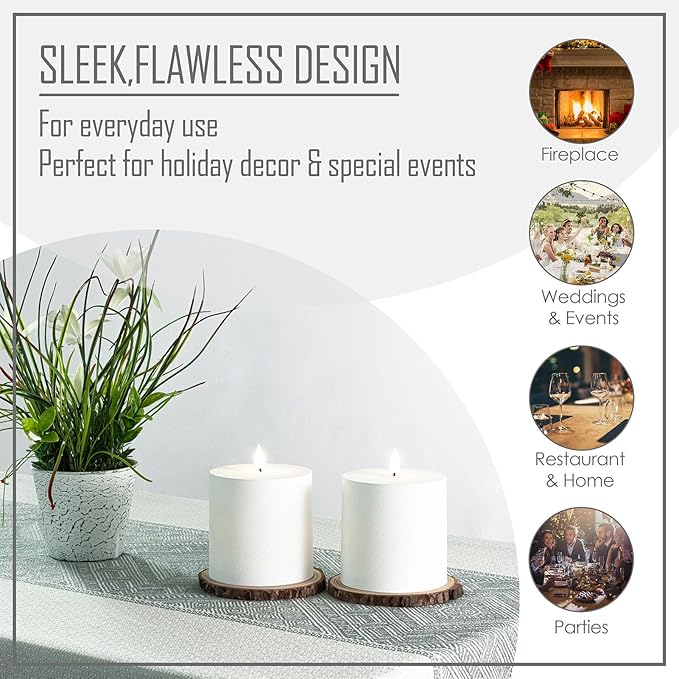 smtyle 4"x4" White Plastic Flickering Textured Flameless Battery Operated LED Pillar Candles with Remote Set of 2 for Centerpieces Table Wedding Party Garden Christmas Decor