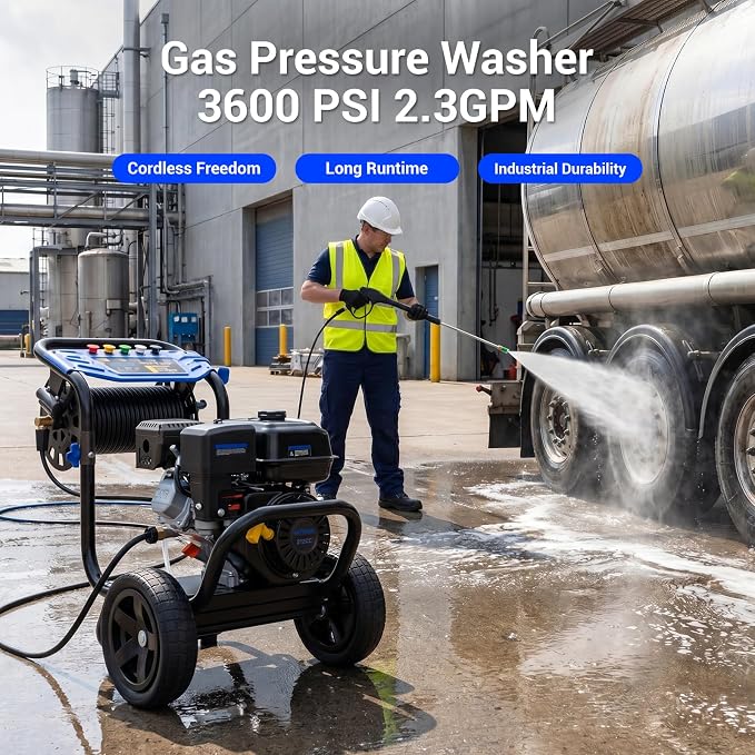 Gas Pressure Washer 3600 PSI 2.3 GPM, 212cc Gas Powered Pressure Washer with Soap Tank, 30 FT Hose & 5 Nozzles, Heavy Duty Power Washer for Driveways, Patios, Cars, RVs & Commercial Cleaning