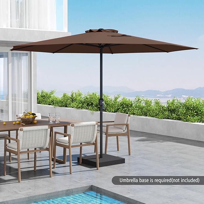 HAPPYGRILL 12 FT Patio Umbrella with Crank Handle, Outdoor Market Umbrella with 8 Sturdy Ribs, Vented Large Table Umbrella, Sun-Protective Canopy for Garden Backyard Deck Pool